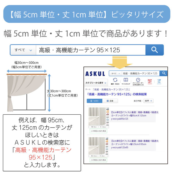 マッチングジャパン 【5cm単位】1級遮光カーテン<ホワイト>_幅210cmｘ