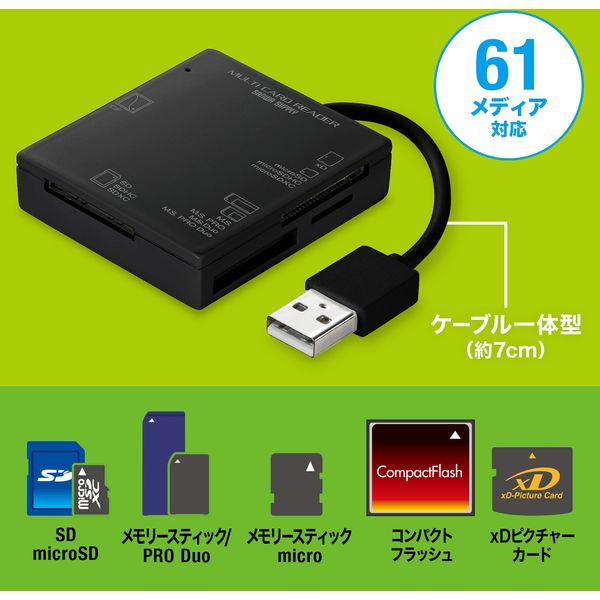 サンワサプライ USB2.0 カードリーダー ADR-ML15BKN 1個 - アスクル