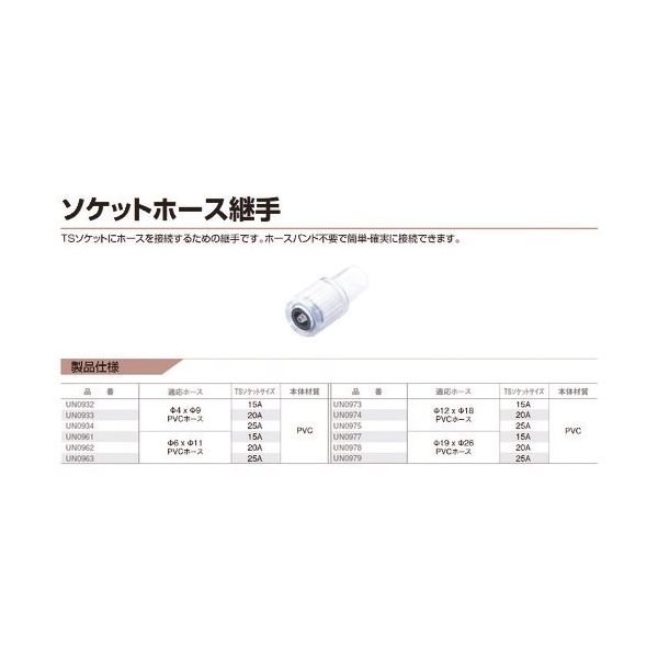 タクミナ ソケットホース継手 UN0962 1個 217-7357（直送品） - アスクル