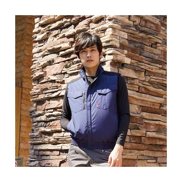 岡潮 空調ベスト(ウェアのみ)日本製生地使用 20221 ネイビー×ブラックLL 20221N-LL 1着 536-0585（直送品）