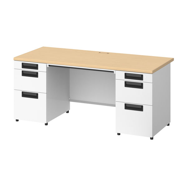 プラス スチールOAデスク フラットライン＋(プラス) 両袖机 メープル天