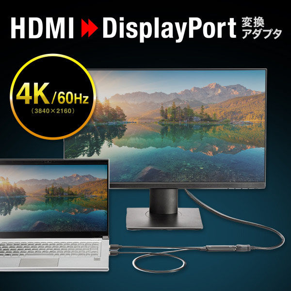 サンワサプライ HDMI-DisplayPort変換アダプタ(4K/60Hz) AD