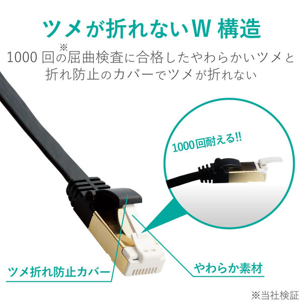 LANケーブル CAT7 爪折れ防止 フラット 0.5m ブラック ECLD-TWSFT/BK05 エレコム 1個（直送品） - アスクル