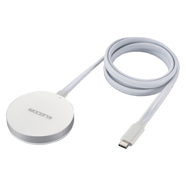 ワイヤレス充電器 Qi2対応 15W/7.5W/5W ケーブル一体 平型メッシュ 1m