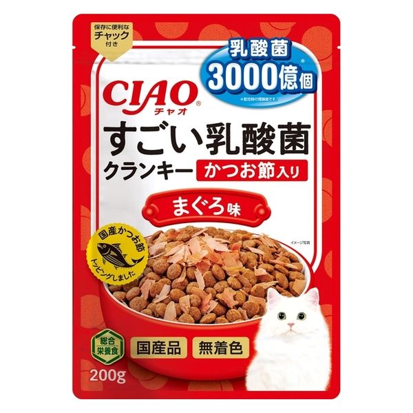 いなば CIAO チャオ すごい乳酸菌クランキー かつお節入り まぐろ味 国産 200g 3袋 キャットフード - アスクル