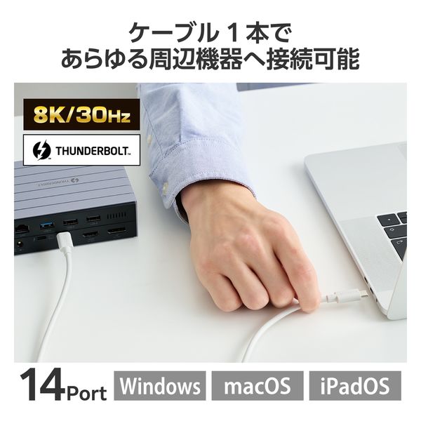 エレコム ドッキングステーション 14in1 Thunderbolt 4対応 据え置き型 映像最大8K/30Hzまで出力 60W給電 ブラック DST-W07