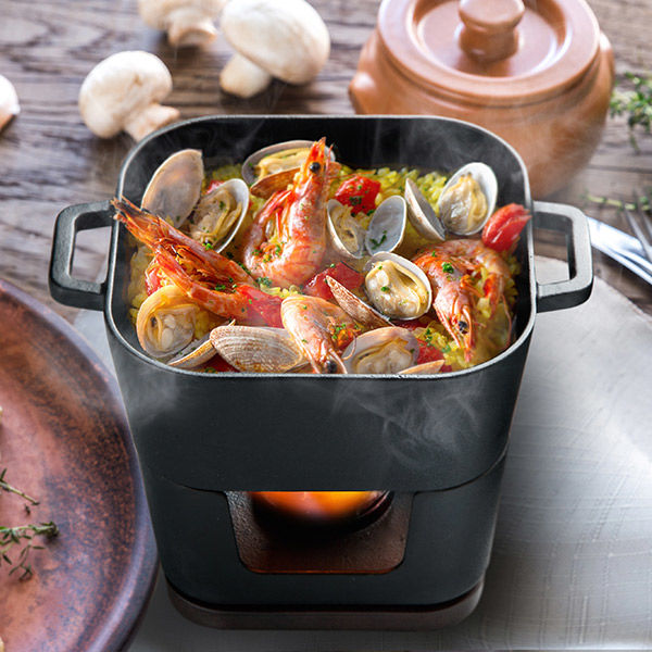 イシガキ スクエアポット 14cm ガラス蓋付 コンロセット IH対応 4239 1