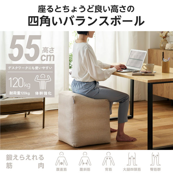バランスボール 四角い 椅子 チェア 耐荷重120kg ベージュ HCF