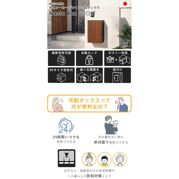軒先渡し】ナスタ ポスト付き宅配ボックス Mサイズ 壁付【右勝手