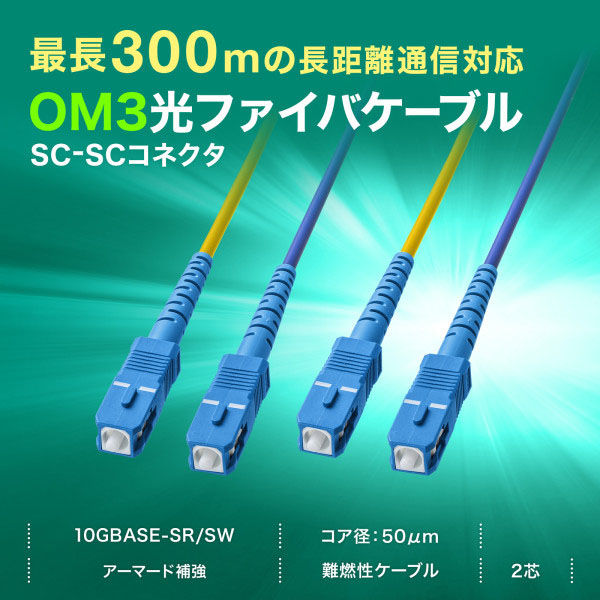 サンワサプライ ロバスト光ファイバケーブル（マルチ50μmOM3、2芯、SC×2-SC×2、50 HKB-RB2M3SCSC-50（直送品） -  アスクル