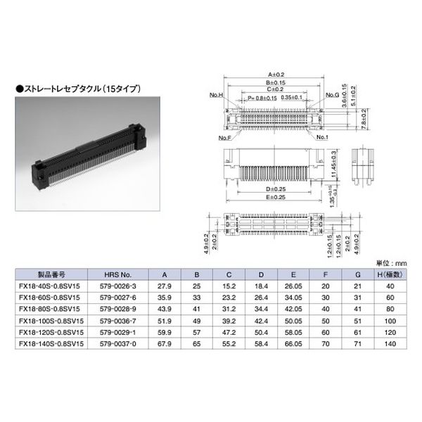ヒロセ電機 高速伝送対応 0.8mmピッチ 基板間接続用ストレート