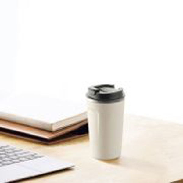 カクセー (パウダーコート)蓋付き真空二重タンブラー 400ml アイボリー