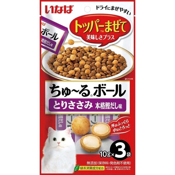 アウトレット】いなば ちゅ～るボール とりささみ 本格鰹だし味（10g×3袋）6袋 キャットフード おやつ - アスクル