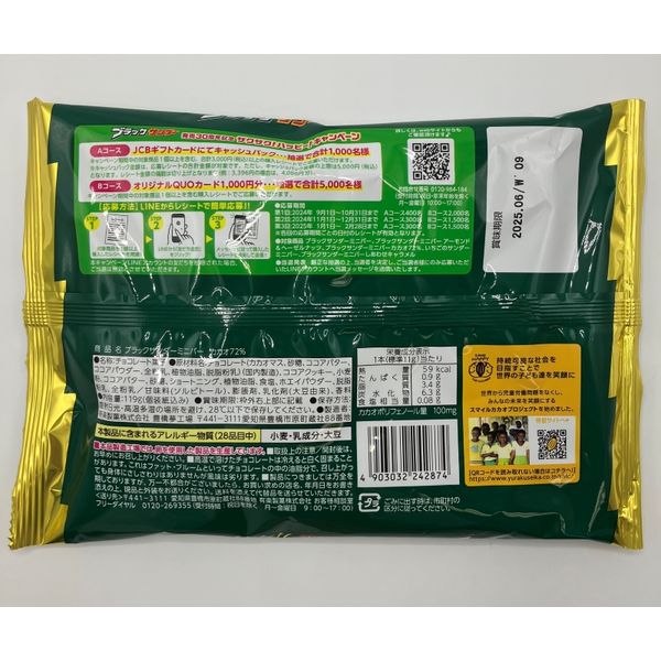 ブラックサンダーミニバーカカオ72％ 119g 1袋 有楽製菓