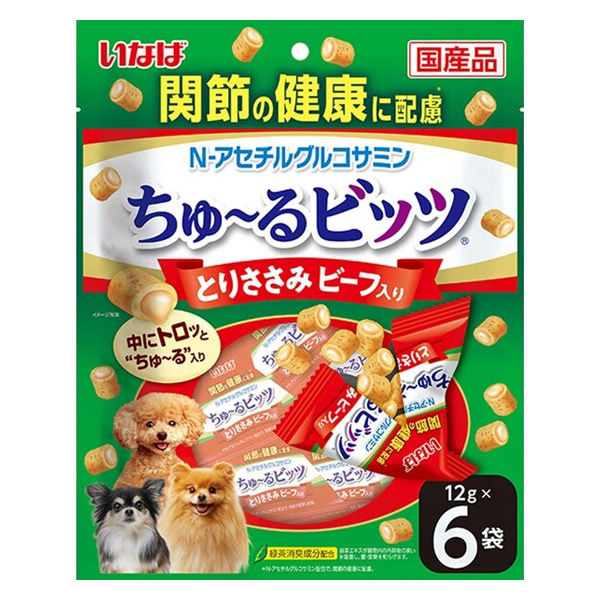 いなば ちゅ～るビッツ 関節の健康に配慮 とりささみ ビーフ入り 国産（12g×6袋）3袋 犬用 おやつ