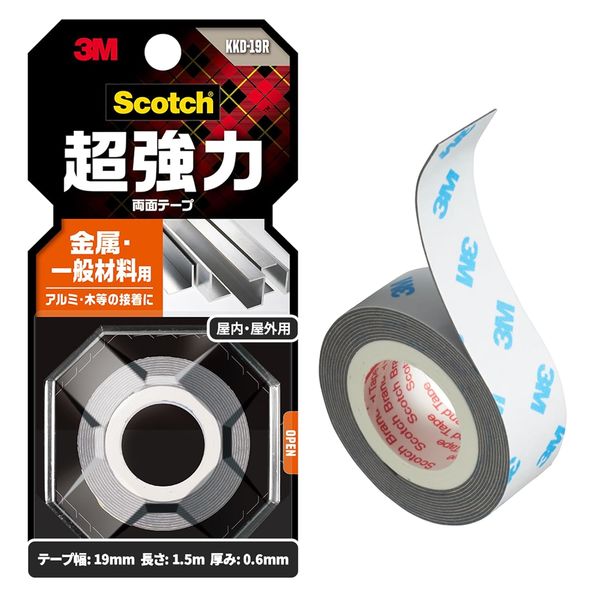 スリーエム(3M) スコッチ 超強力両面テープ 金属・一般材料用 幅19mm