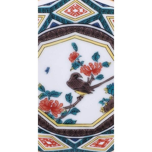 品質保証，定番】 ☆080360 九谷焼 九谷青郊造 色絵花鳥文 八角 皿揃