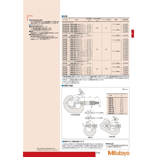 ミツトヨ（Mitutoyo） V溝マイクロメータ VM3-15 114-101 1個（直送品