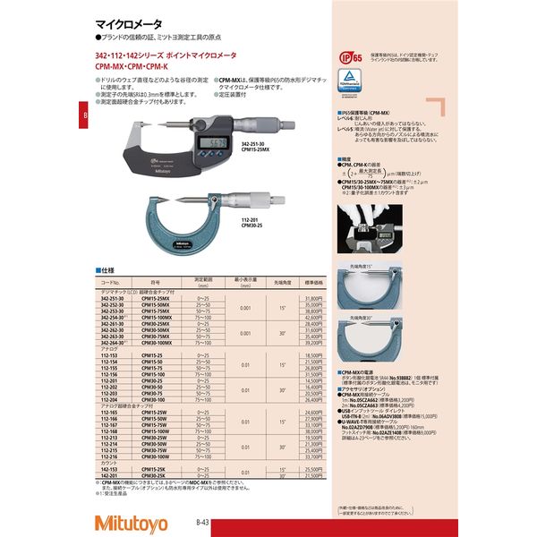 ミツトヨ（Mitutoyo） ポイントマイクロメータ アナログ CPM15-75W 112