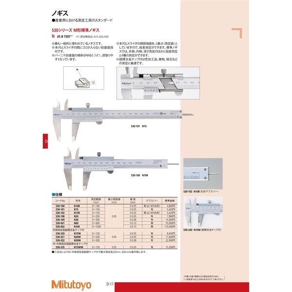 ミツトヨ M形標準ノギス N15WW 530-335 1個（直送品） - アスクル