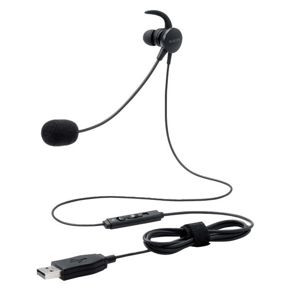 ヘッドセット 片耳 マイク付きイヤホン USB接続 ブラック HS-EP16UBK