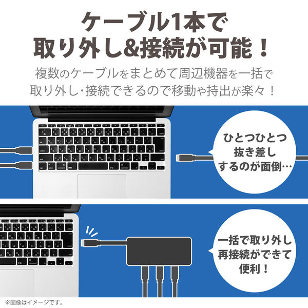 ドッキングステーション USBハブ タイプC PD対応 HDMI ケーブル収納 黒