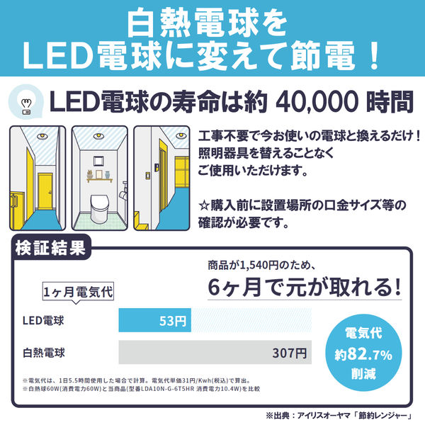 アイリスオーヤマ LED電球 高演色タイプ E26 電球色 40形相当（485lm