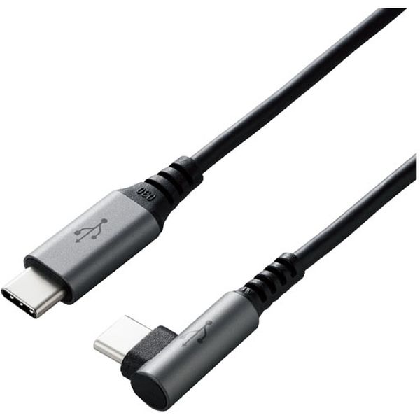 タイプCケーブル (USB-C to C) PD対応 60W L型 2m 黒 U2C-CCL20NBK エレコム 1本 アスクル