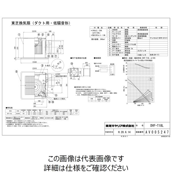 東芝 低騒音18CM DVFーT18L DVF-T18L 1台（直送品） - アスクル