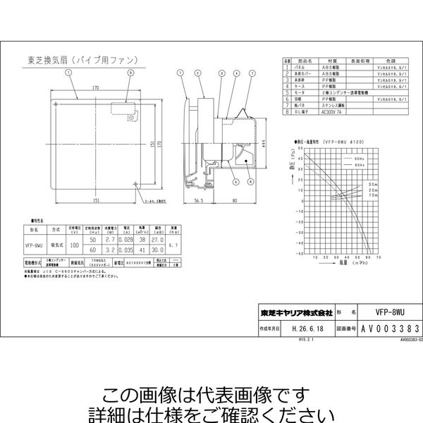 東芝 パイプ用8CM VFPー8WU VFP-8WU 1台（直送品） - アスクル