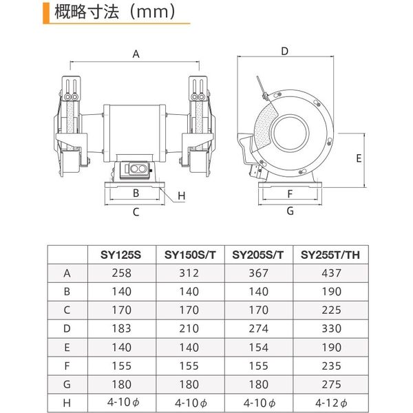 両頭グラインダ SY205S 1台 淀川電機製作所（直送品）