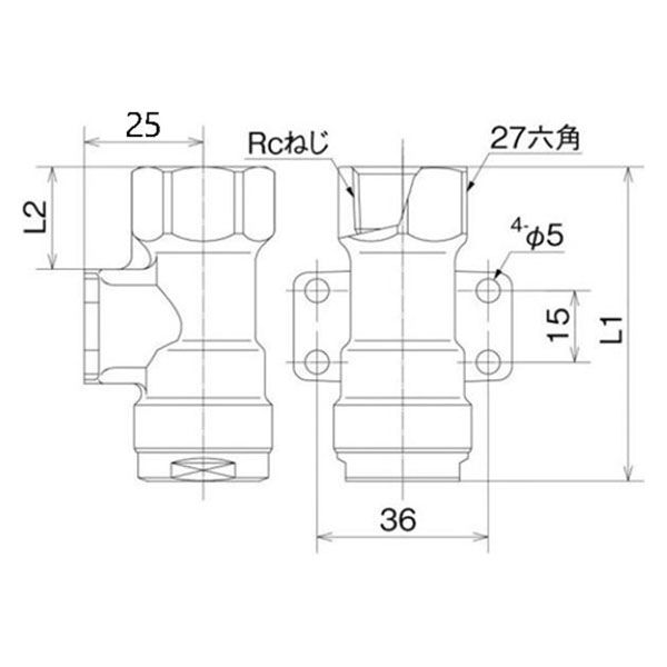 オンダ製作所 WJ30型 床下横取付アダプター WJ30-1313HL-40-S 1