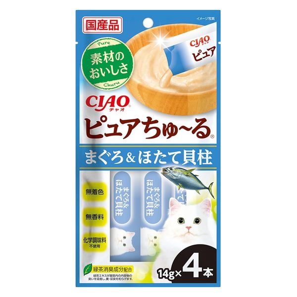 いなば CIAO チャオ ピュアちゅーる 猫 まぐろ＆ほたて貝柱 国産（14g