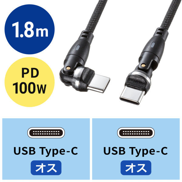 サンワサプライ USB2.0 TypeーC両側コネクタ540度回転ケーブル
