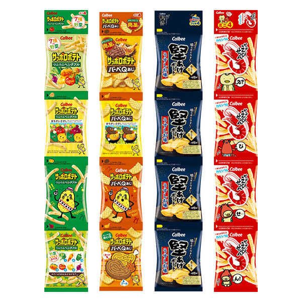 人気定番の かっぱえびせん＆サッポロポテト2種&堅あげポテト たべきり 4連 スポーツ・フィットネス