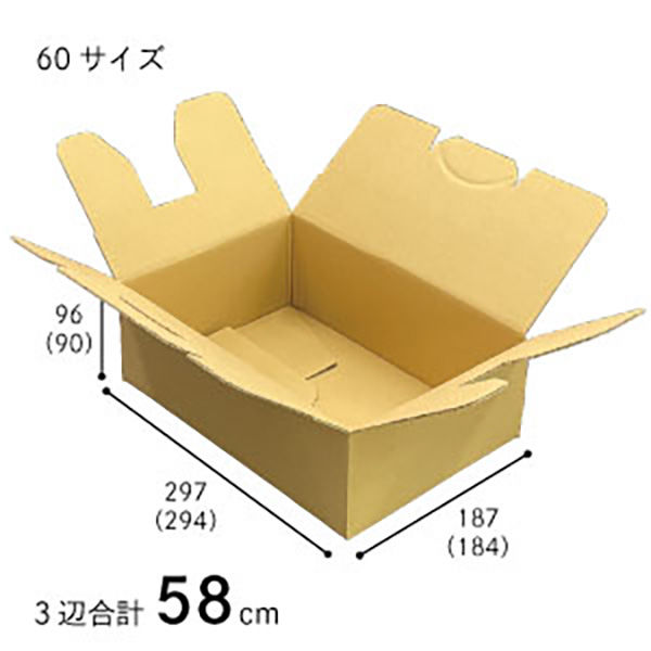 60サイズ】テープレスダンボール 外寸：297×187×96mm 1セット（1