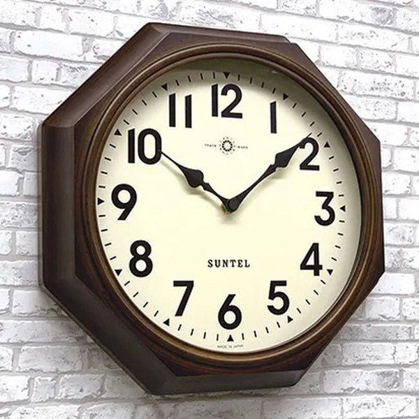 ❗1点限定❗ アンティーク　掛け時計 CLOCK 時計 さんてる 天然木レトロ 掛け時計 8角 アラビア文字 285×285mm