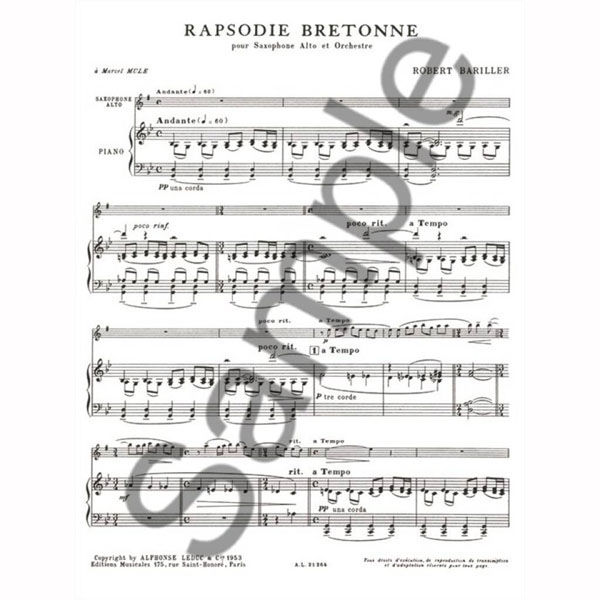 ALPHONSE LEDUC バリエ:ブルターニュ狂詩曲 (SAX SOLO) AL21264 1冊（直送品）