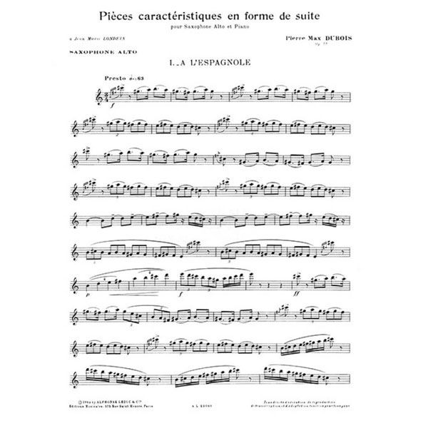 ALPHONSE LEDUC デュボワ:性格的小品集 スペイン風に (SAX/PIANO