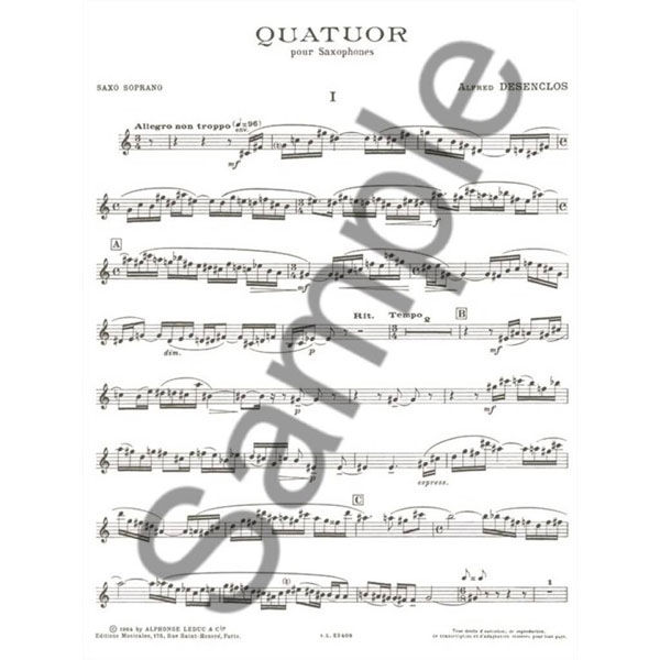 ALPHONSE LEDUC デザンクロ:四重奏 (SAX QUARTET) AL23407 1冊（直送品