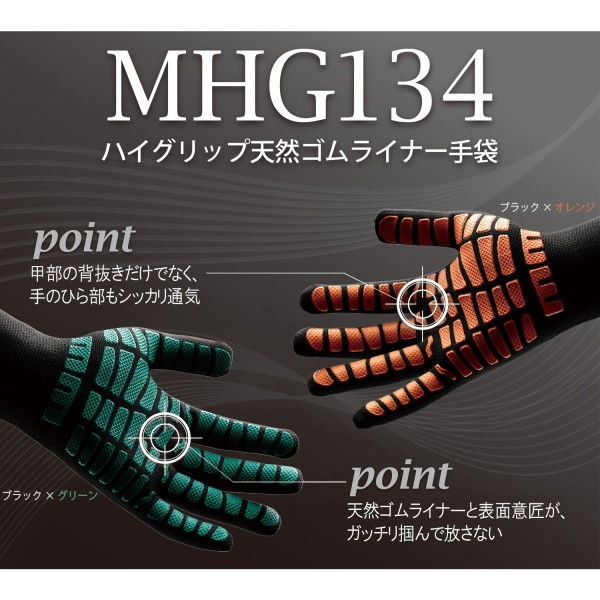 ミドリ安全 作業手袋 ハイグリップ MHGー134 ブラック×グリーン