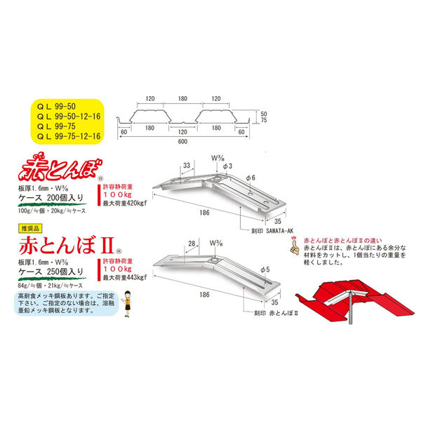 サワタ 赤とんぼ(200個入)デッキプレート JFE QLデッキ用