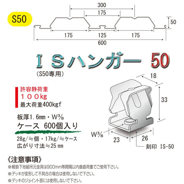 サワタ ISハンガー50(600個入)デッキプレート アイテックSデッキ 神鋼S
