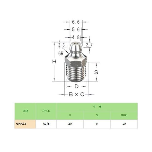 エスコ R 1/8” グリースニップル(JIS/直/5個) EA991CZ-121 1