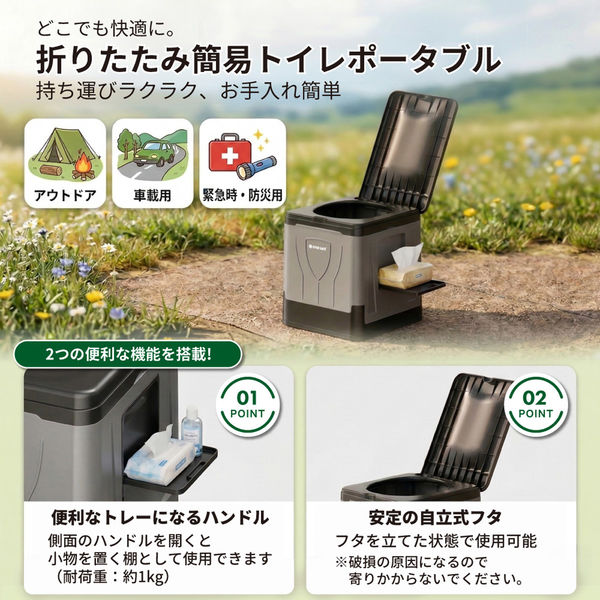 折りたたみ簡易トイレ ポータブル グレー 1個 ポータブルトイレ BOX型