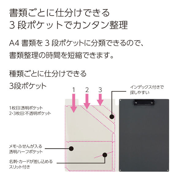 コクヨ 書類がすっきり分けられるクリップホルダー 二つ折り