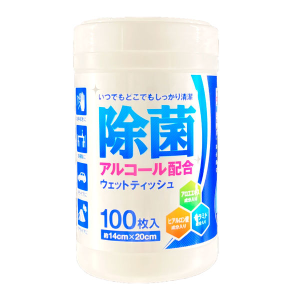 除菌ボトルウェットティッシュ 本体 1セット（100枚入×4本） - アスクル