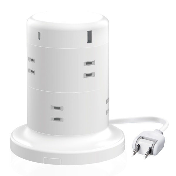 タワー型 電源タップ USBタップ 8個口 USB-C×2 A×3 雷ガード 2m