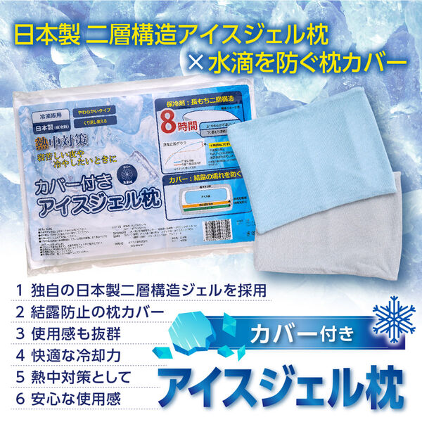 グリーンクロス カバー付き アイスジェル枕 アイスブルー/ライトグレー