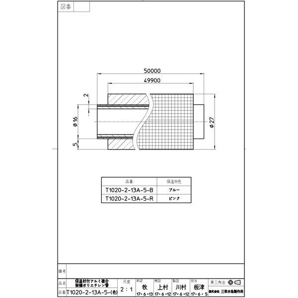 SANEI 保温材付アルミ複合架橋ポリエチレン管 T1020-2-13A-5-B 1個（直送品） - アスクル